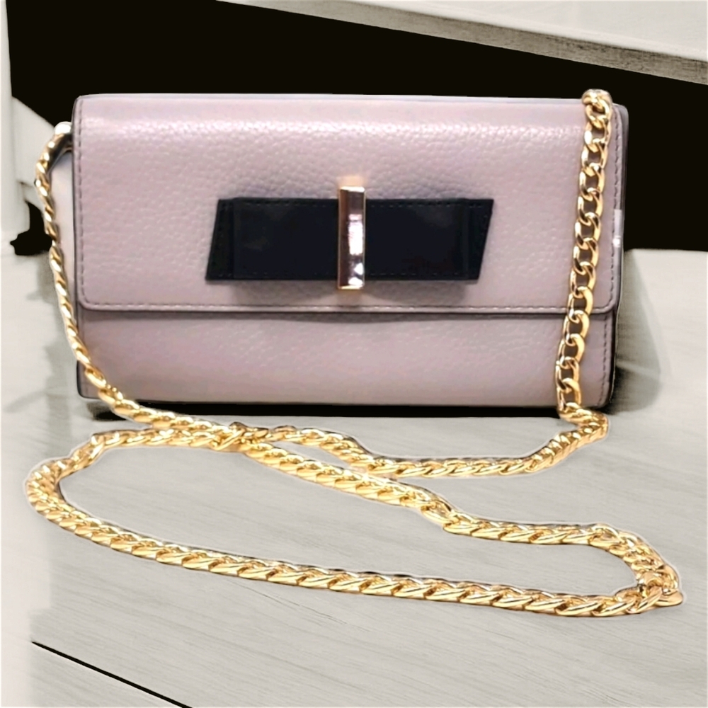 Kate Spade Leather Crossbody Wallet Milou NY Dusty Rose Taupe Black Bow 2 Straps